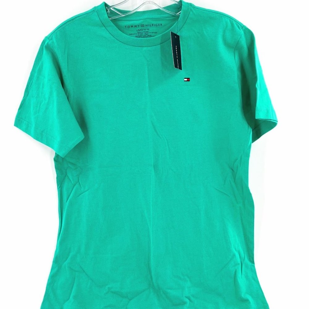Tommy Hilfiger Boys Peacock Green Short Sleeve Embroidered Logo T-shirt Size L